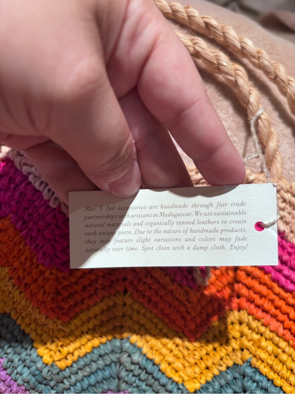 Mar Y Sol Handmade Chevron Raffia Tote Bag NWT – Colorful Rainbow Bag - Picture 4 of 11